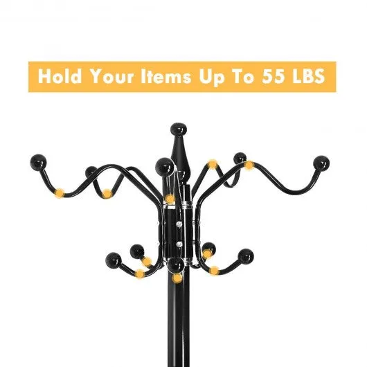 15 Hooks 70" Metal Coat Hat Jacket Stand Tree Holder Hanger Rack w/ Marble Base