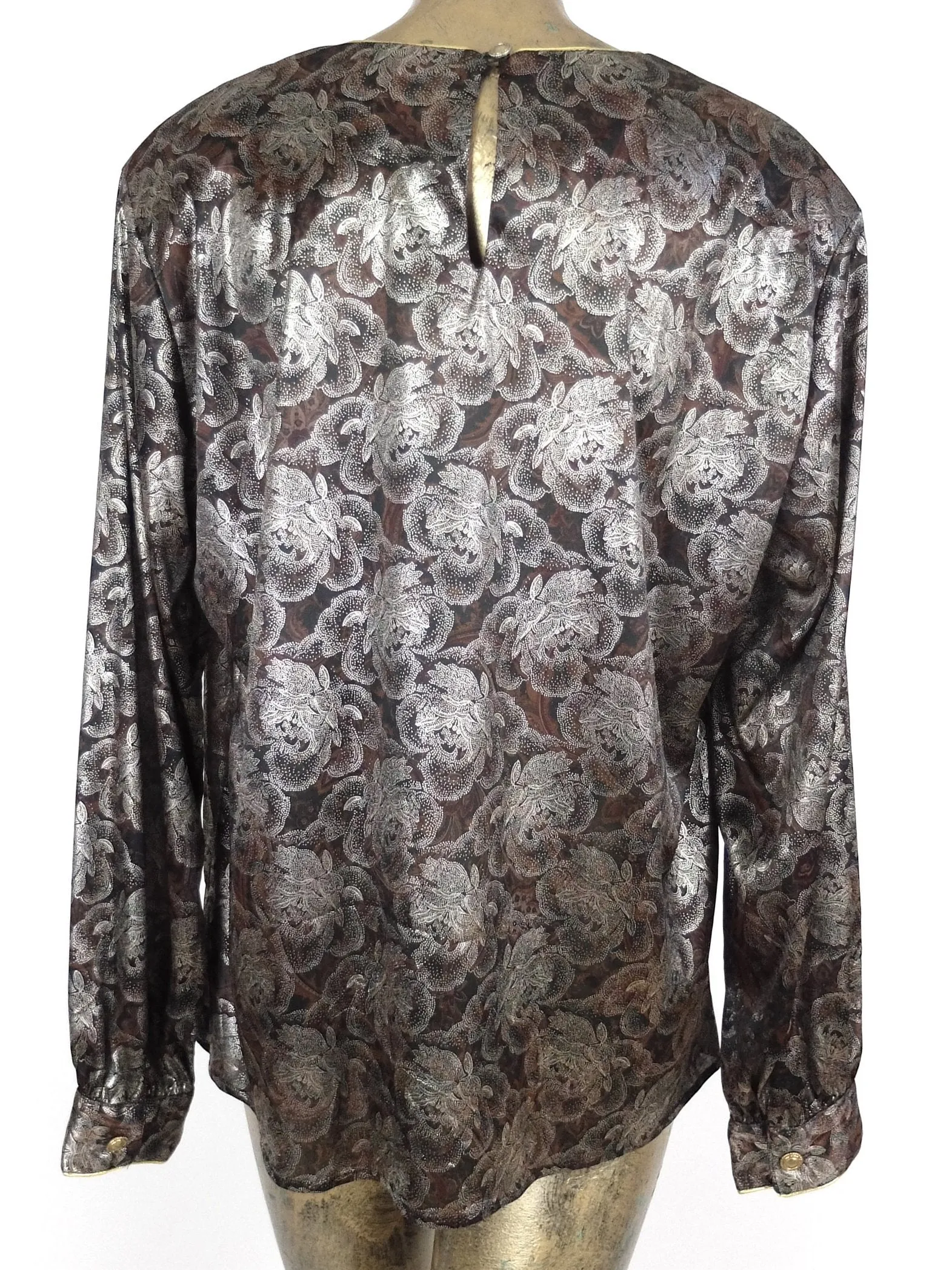 80s Silky Floral Abstract Long Sleeve Pullover Disco Blouse