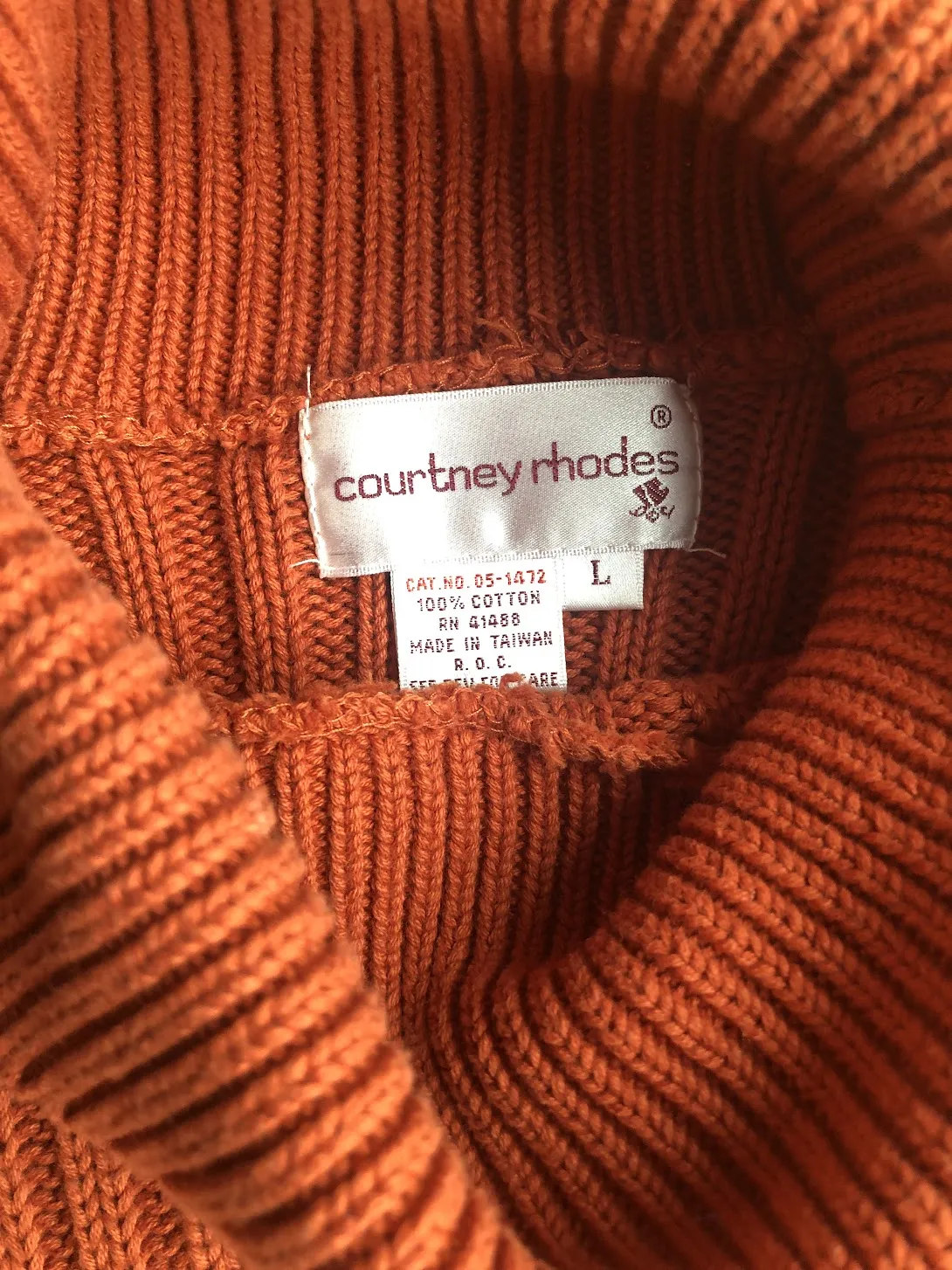 90s Orange Cotton Cable Knit Turtleneck    L