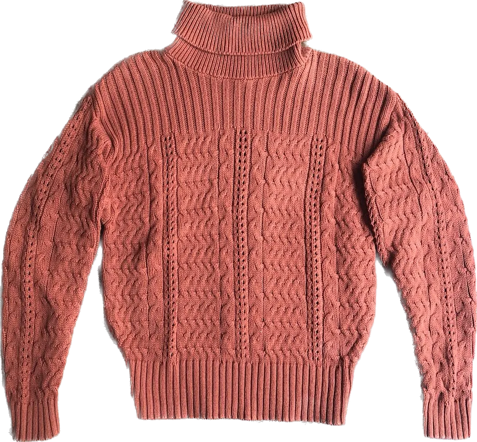 90s Orange Cotton Cable Knit Turtleneck    L