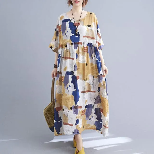 Abstract Painting Half Sleeve Midi Dress