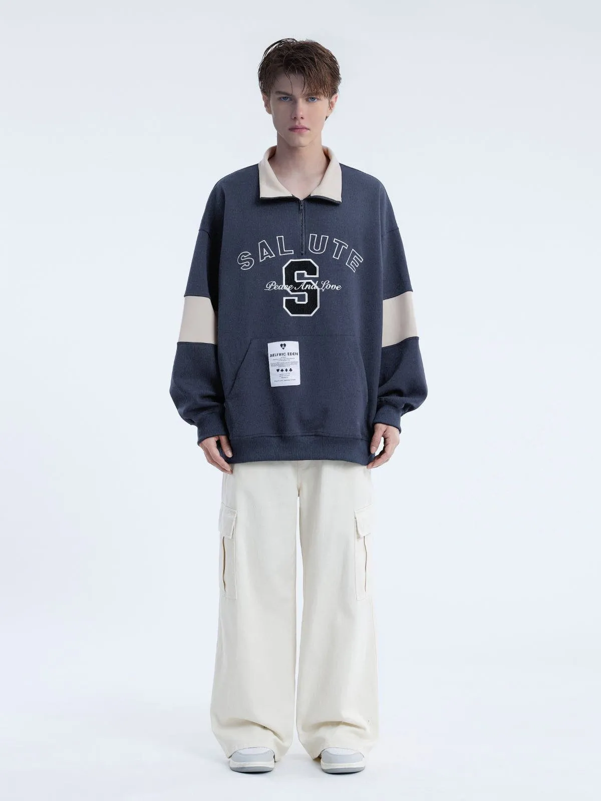 Aelfric Eden Stand Collar Patchwork Sweatshirt