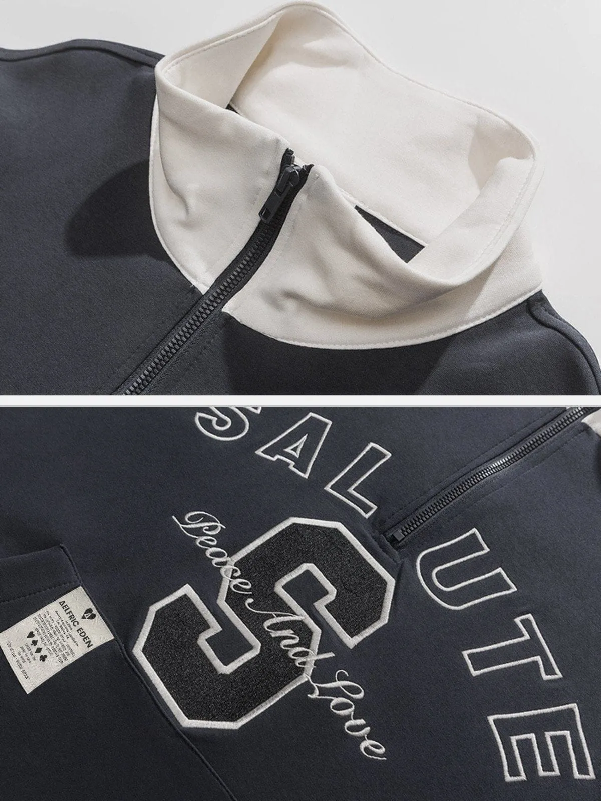 Aelfric Eden Stand Collar Patchwork Sweatshirt