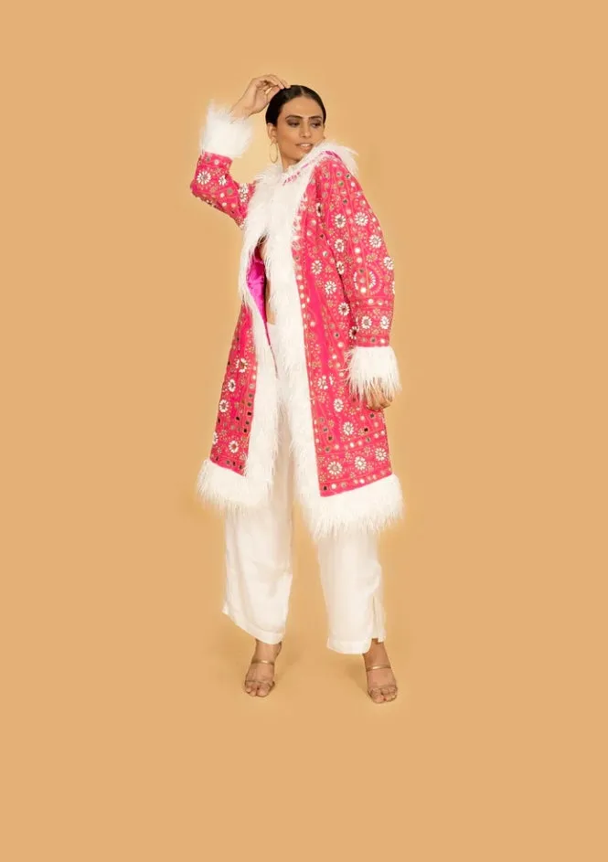 Anannasa Beza Coat Velvet - Hot Pink