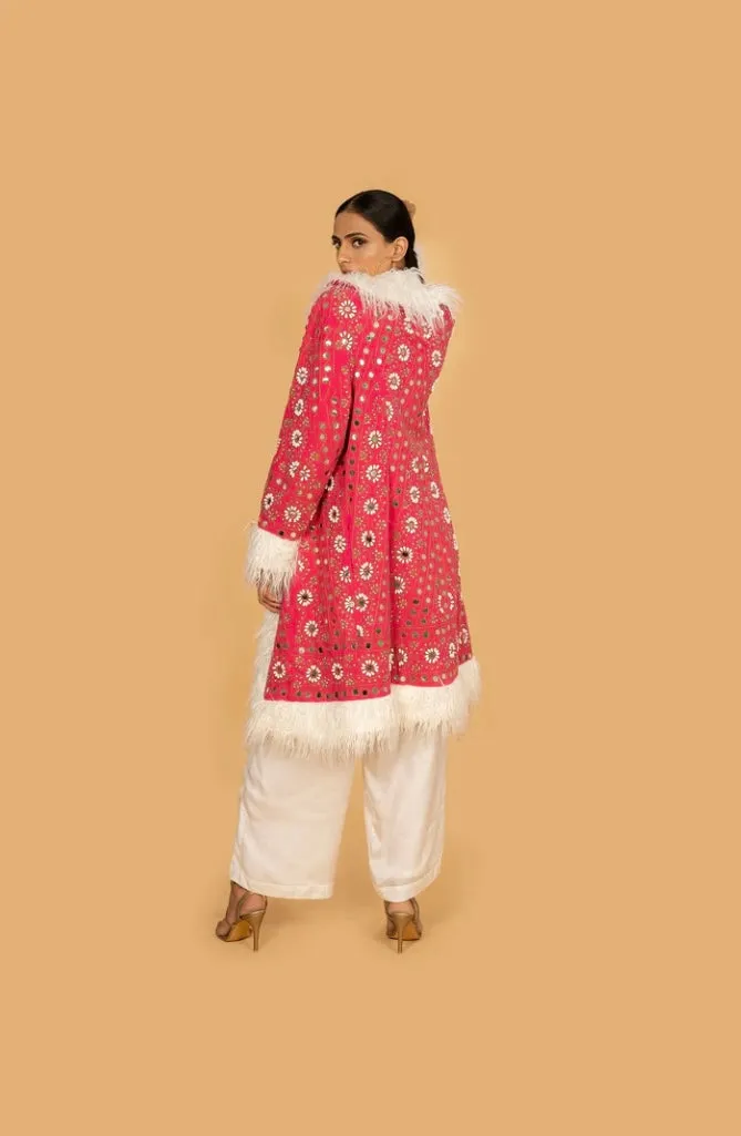 Anannasa Beza Coat Velvet - Hot Pink