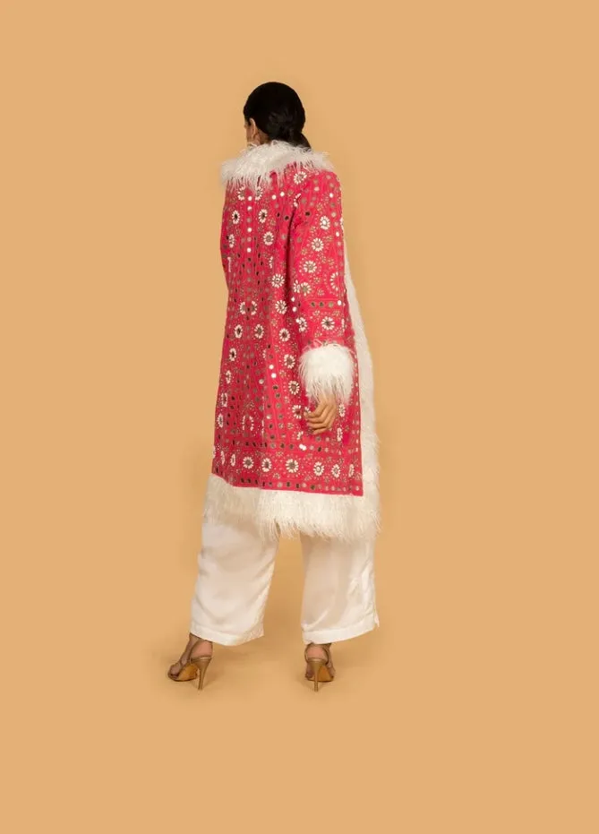 Anannasa Beza Coat Velvet - Hot Pink