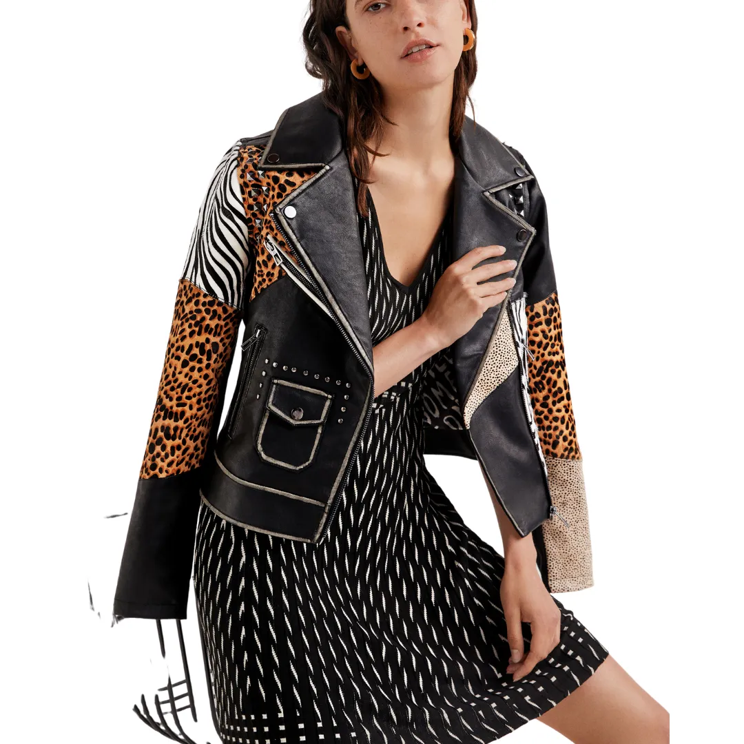 Animal Print Slim Biker Jacket
