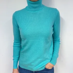 Aqua Green Cashmere Polo Neck Jumper Medium