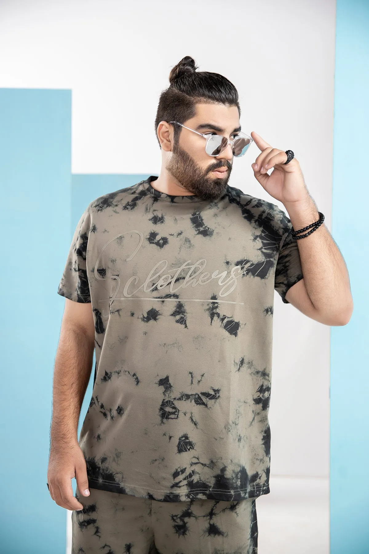 Army Green Tie & Dye T-Shirt (Plus Size) - S21 - MT0096P