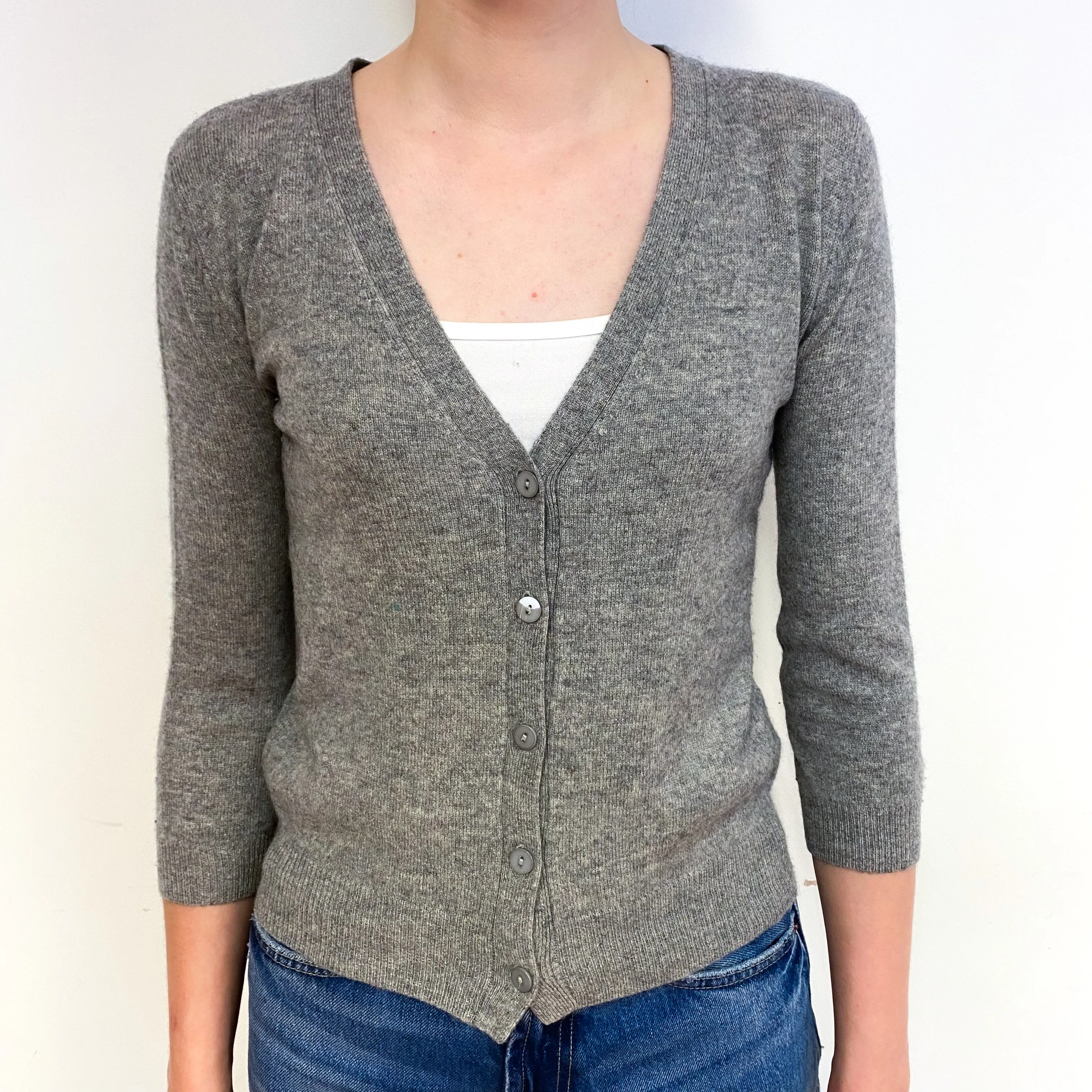 Ash Grey 3/4 Sleeve Cashmere V-Neck Cardigan Extra Small
