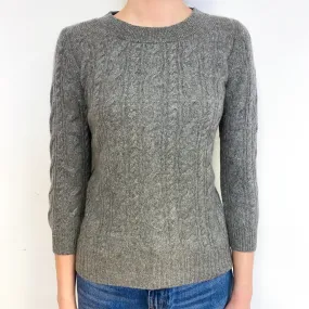Ash Grey Cable Cashmere Crew Neck Jumper Extra Small