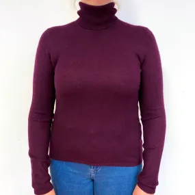 Aubergine Purple Cashmere Polo Neck Jumper Large