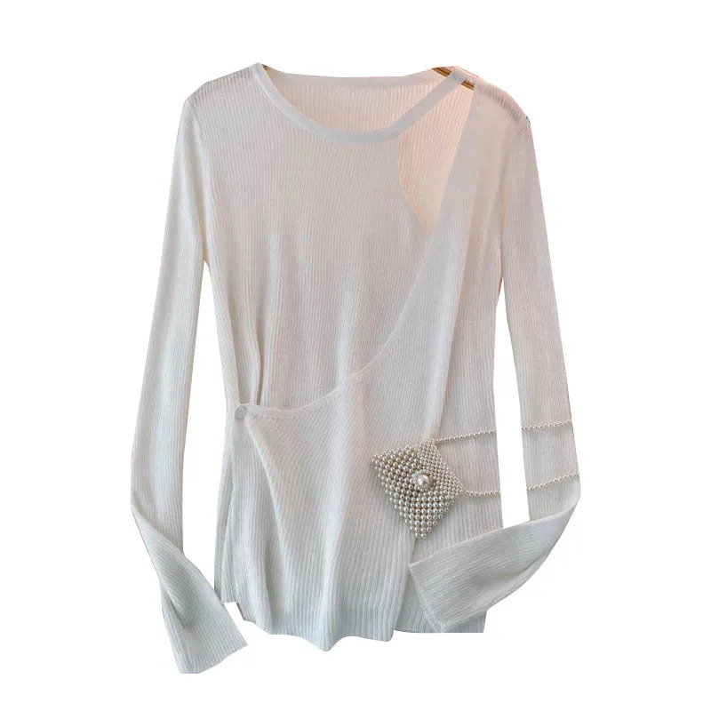 Autumn design sense small crowd mind hollowed out sweater women  1587