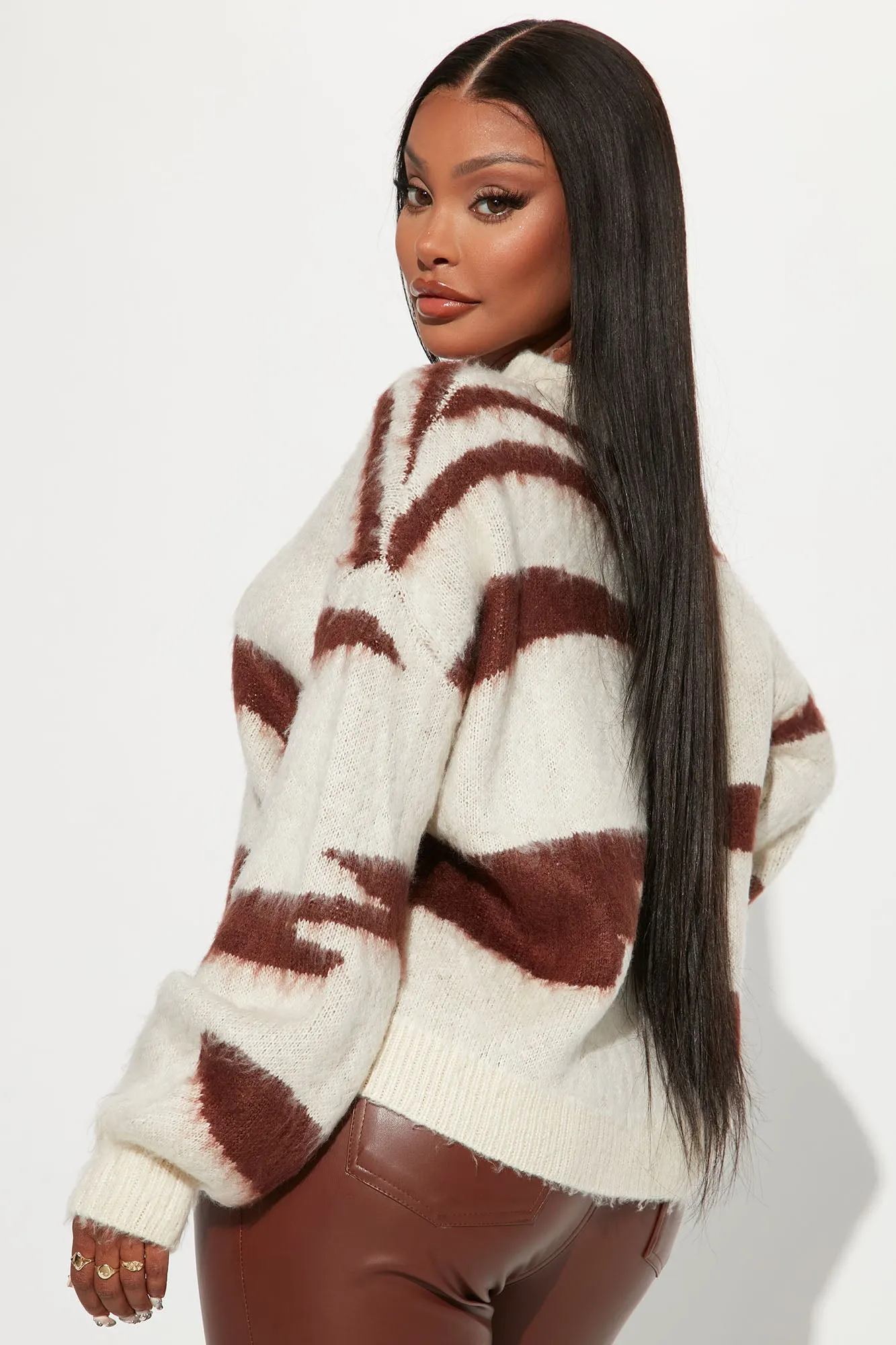 Bad Behavior Abstract Stripe Sweater - Cream/combo