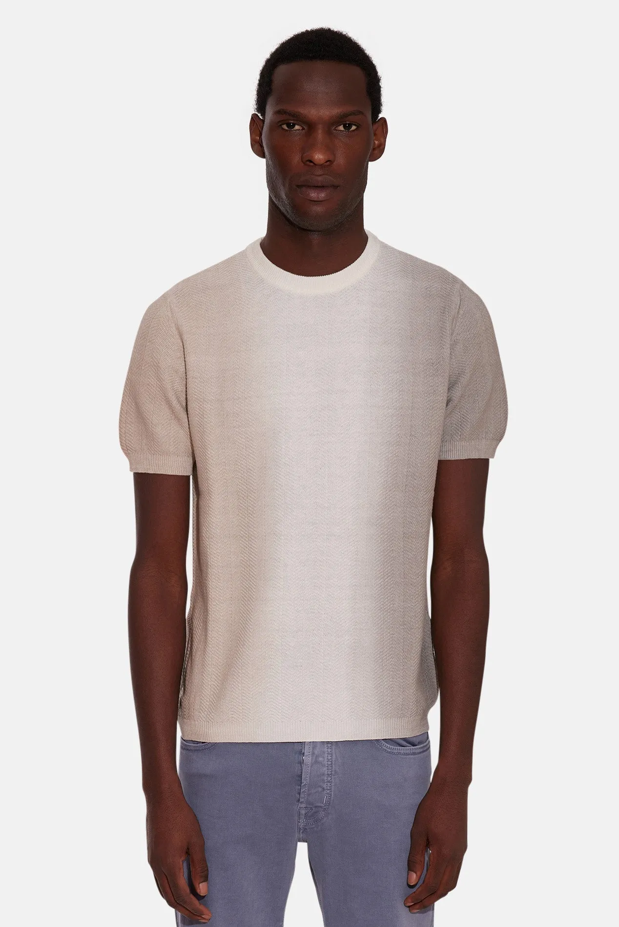 Beige Shaded Cotton and Linen Sweater