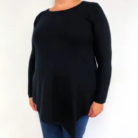 Black Asymmetric Hem Cashmere Crew Neck Jumper Extra Large