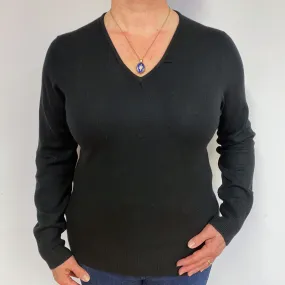 Black Cashmere Ruched V-Neck Jumper Large