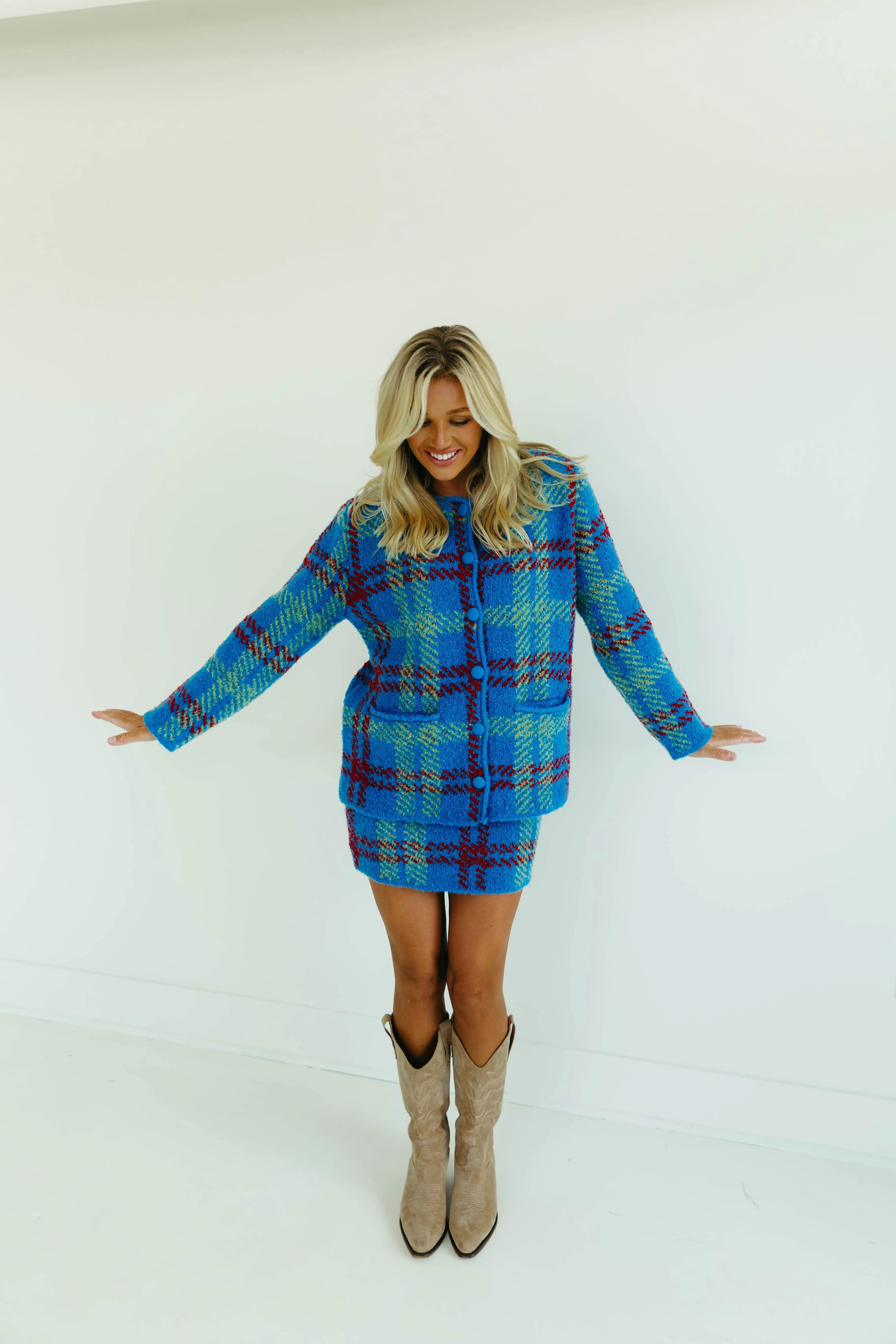 Called It Sweater Set - Blue Check