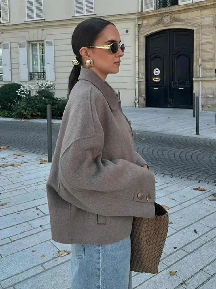 Chicmy-Single Breasted Lapel Solid Woolen Women's Jacket Long Sleeved Quilted Coat High Street 2024 Autumn Female Versatile Outerwear