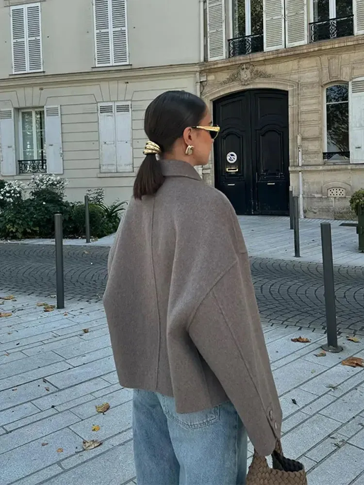 Chicmy-Single Breasted Lapel Solid Woolen Women's Jacket Long Sleeved Quilted Coat High Street 2024 Autumn Female Versatile Outerwear