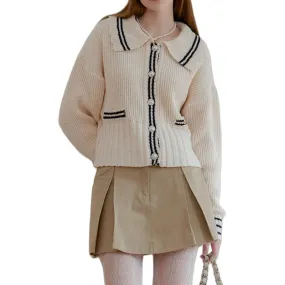 Custom Wool Blend Polo Collar Cardigan for Women - OEM/ODM Knitted Sweater