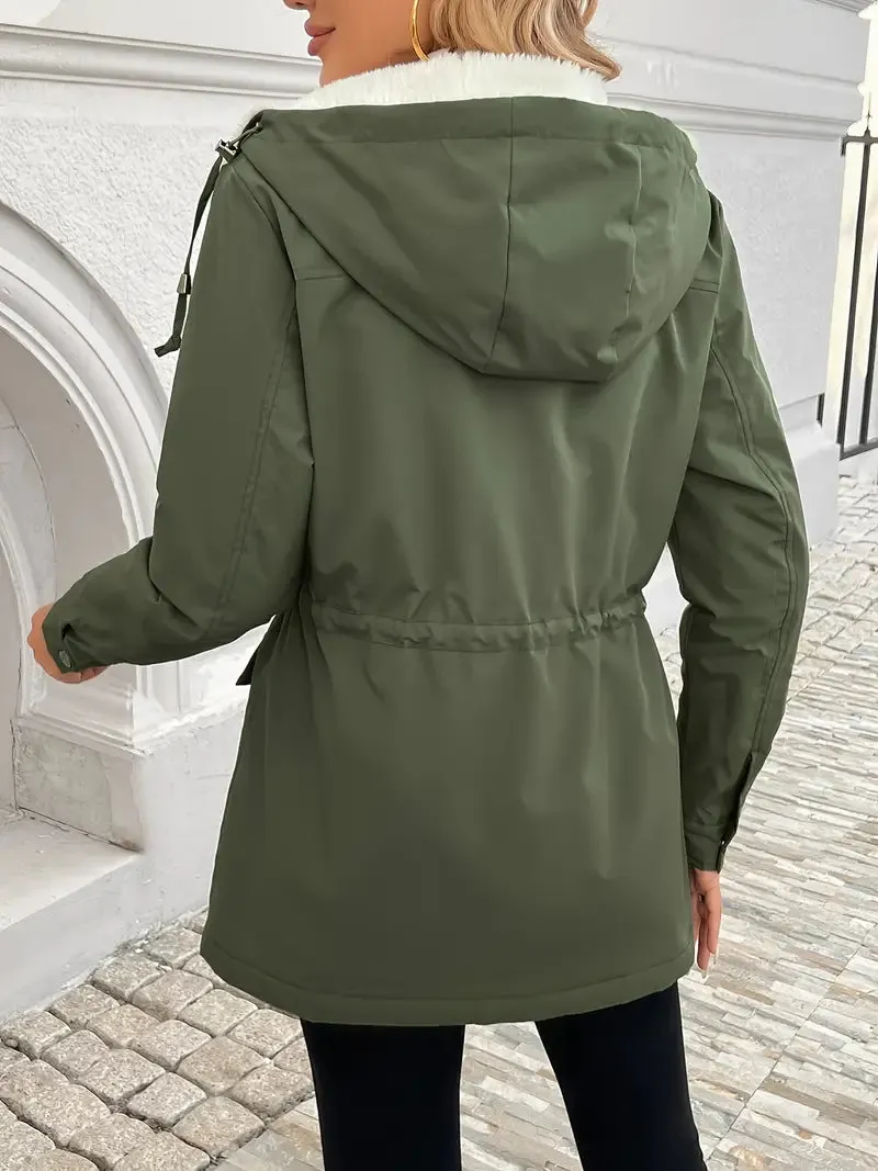 Damesparka met capuchon - Elegante eenkleurige herfst/winterjas