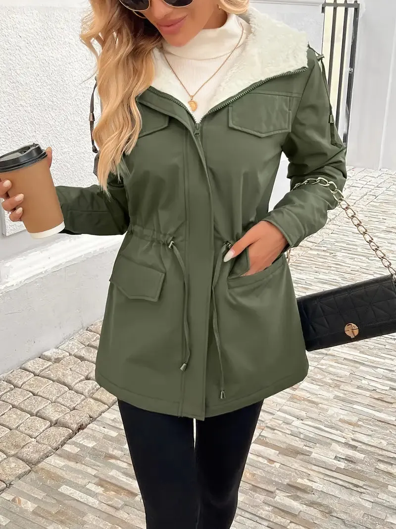 Damesparka met capuchon - Elegante eenkleurige herfst/winterjas