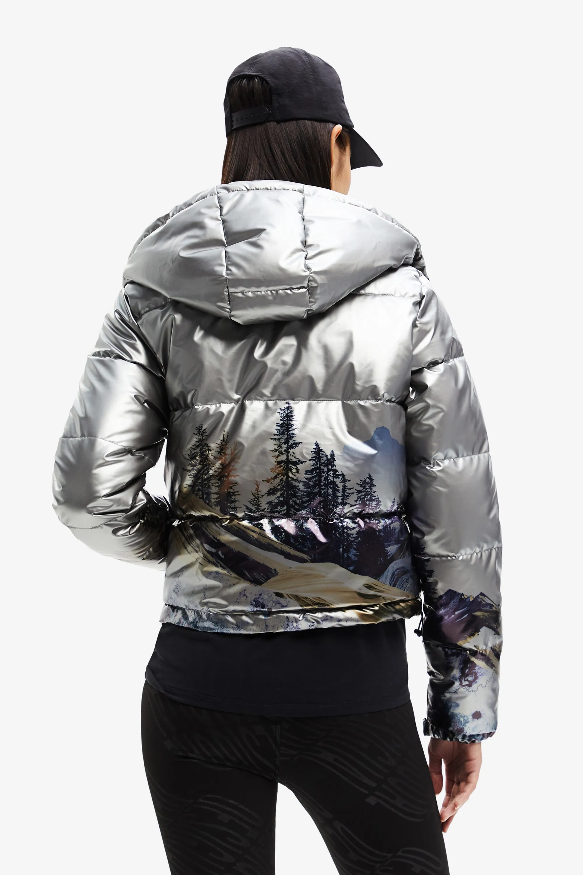 Desigual Padded Vintage Landscape Metallic Silver Coat 22WWEW73 AW22