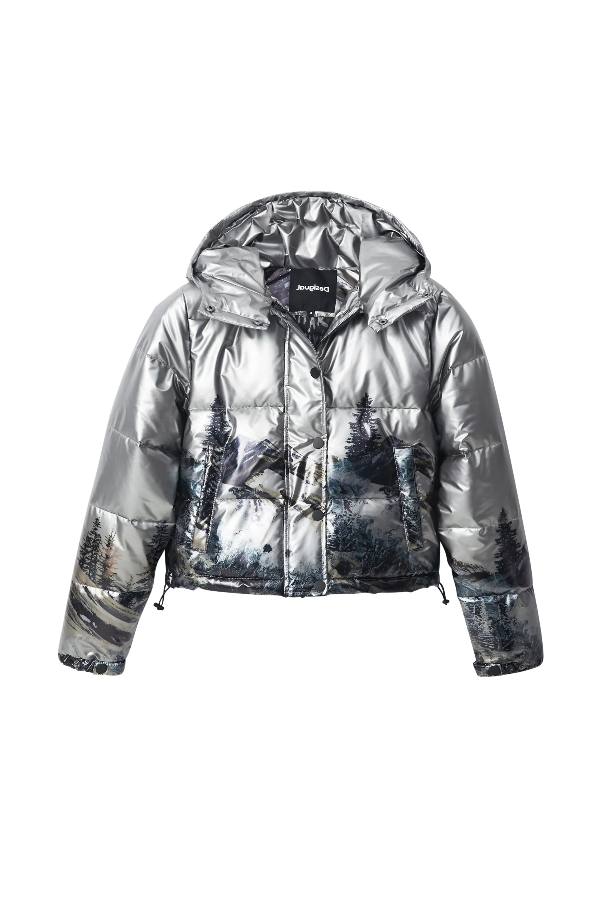 Desigual Padded Vintage Landscape Metallic Silver Coat 22WWEW73 AW22
