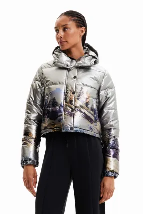 Desigual Padded Vintage Landscape Metallic Silver Coat 22WWEW73 AW22