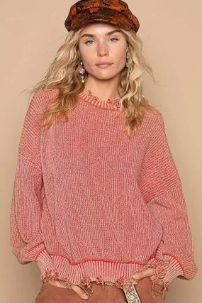 Distressed Washed Drop Shoulder Sweater Distressed Washed Drop Shoulder Sweater