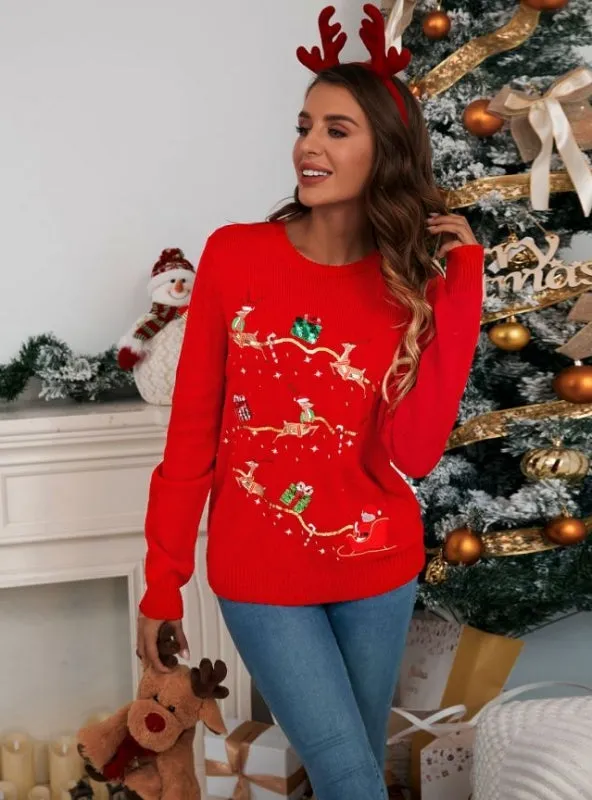 Embroidered Lovely Christmas Knitted Sweater