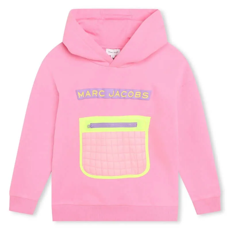 Girls Pink Logo Embroidered Cotton Hooded Sweatshirt