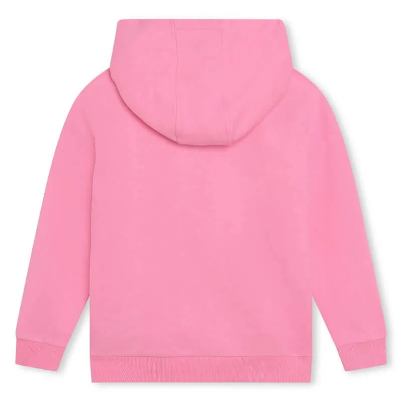 Girls Pink Logo Embroidered Cotton Hooded Sweatshirt