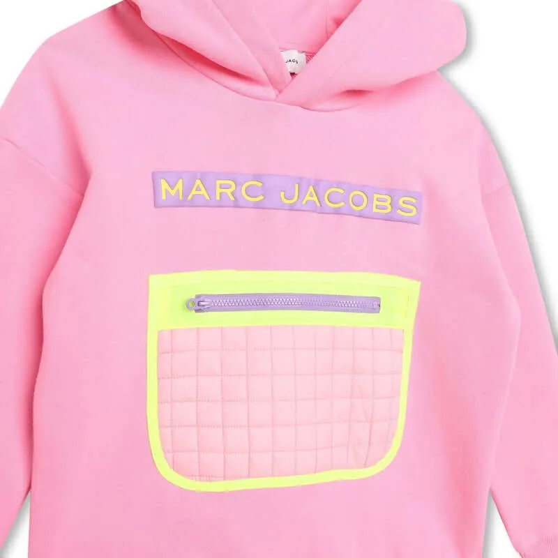 Girls Pink Logo Embroidered Cotton Hooded Sweatshirt