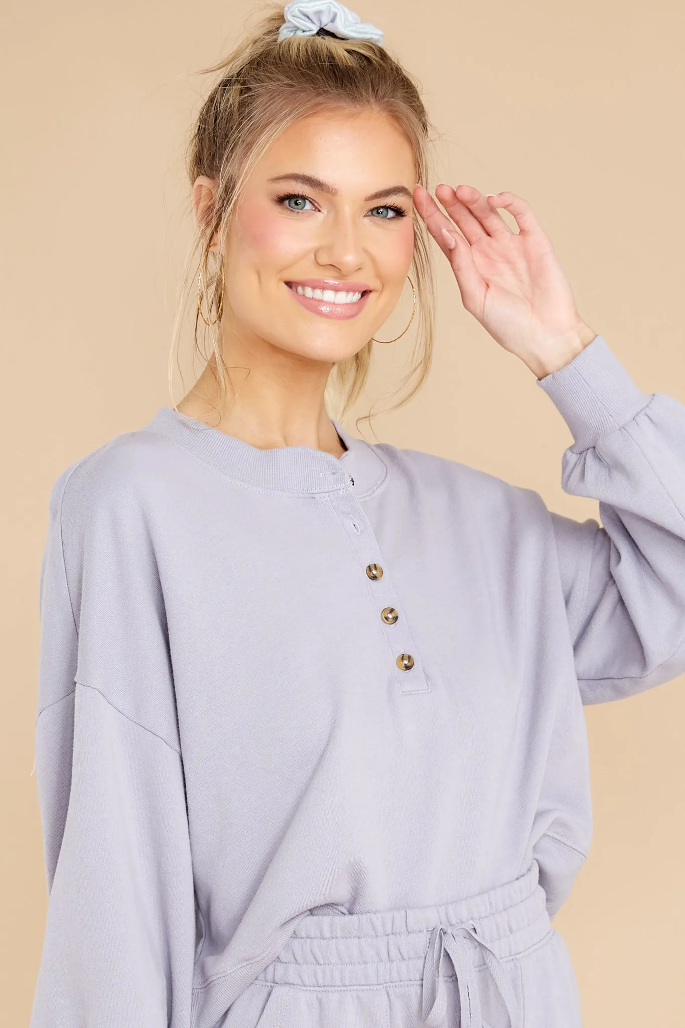 Hana Lavender Ash Henley Sweatshirt