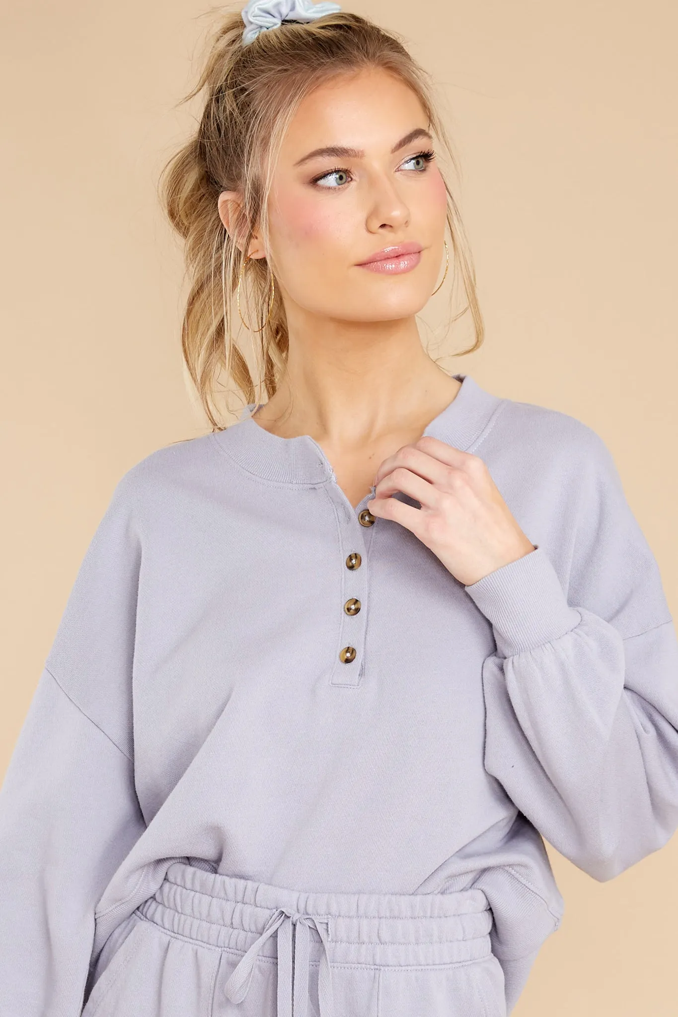 Hana Lavender Ash Henley Sweatshirt