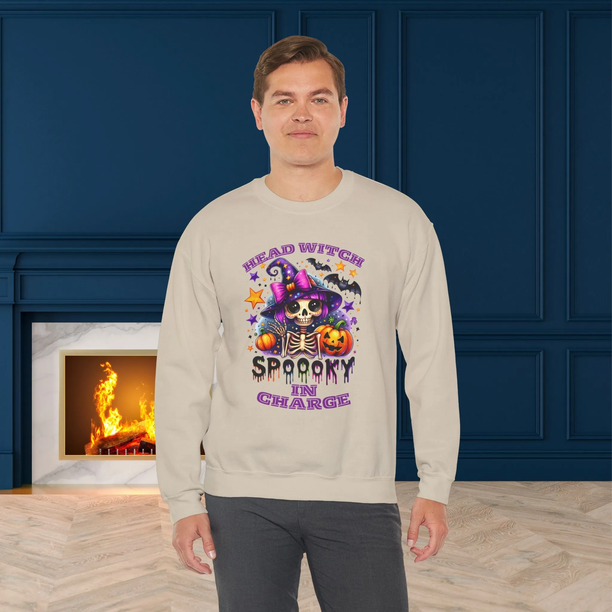 Head Witch In Charge Halloween Sweatshirt, Happy Halloween Sweatshirt - Unisex Heavy Blend Crewneck, Halloween Sweatshirt, Cute Spooky Ghost sweatshirt.