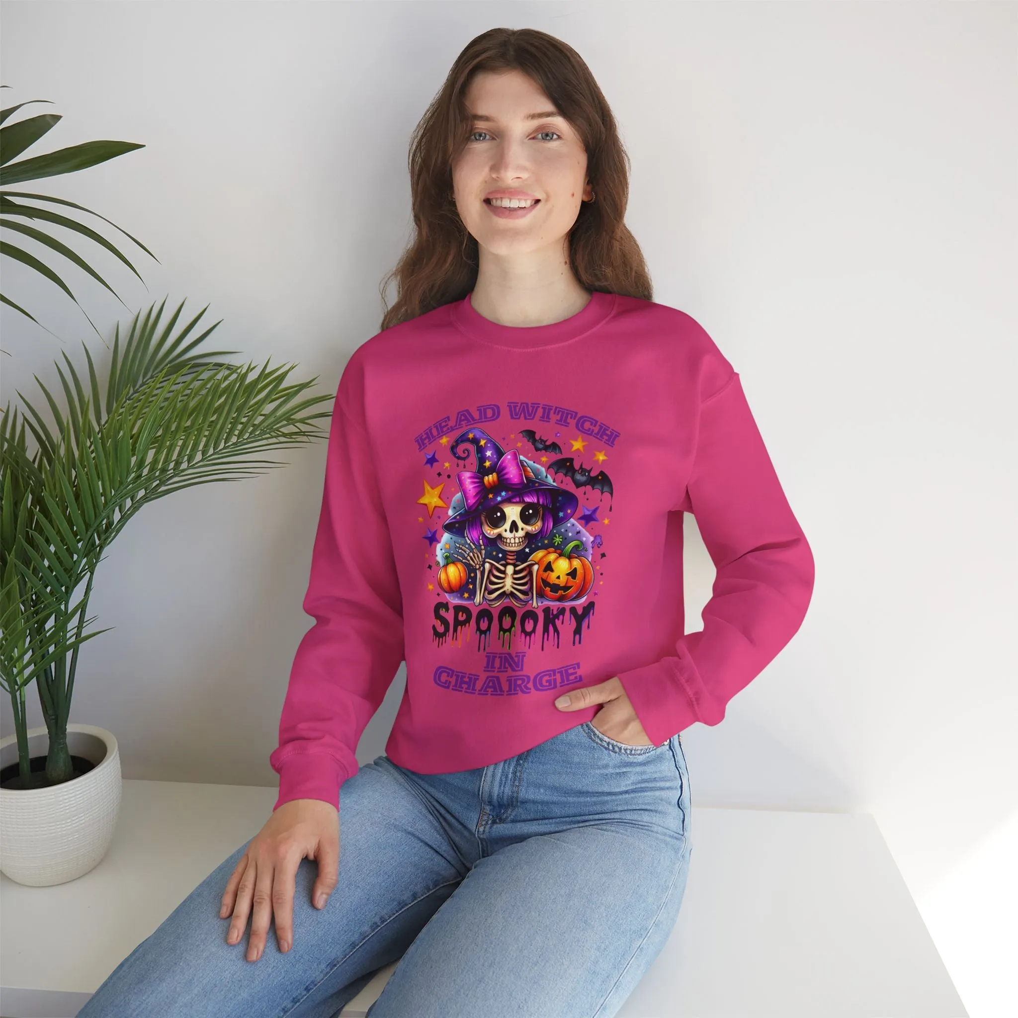 Head Witch In Charge Halloween Sweatshirt, Happy Halloween Sweatshirt - Unisex Heavy Blend Crewneck, Halloween Sweatshirt, Cute Spooky Ghost sweatshirt.