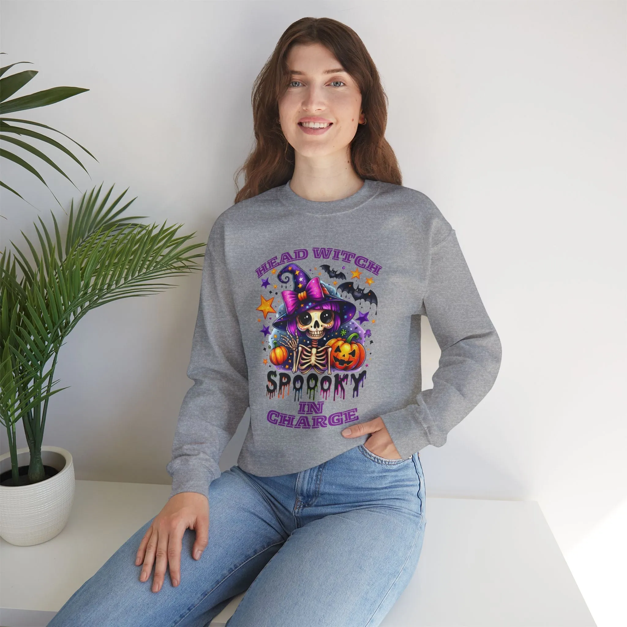 Head Witch In Charge Halloween Sweatshirt, Happy Halloween Sweatshirt - Unisex Heavy Blend Crewneck, Halloween Sweatshirt, Cute Spooky Ghost sweatshirt.