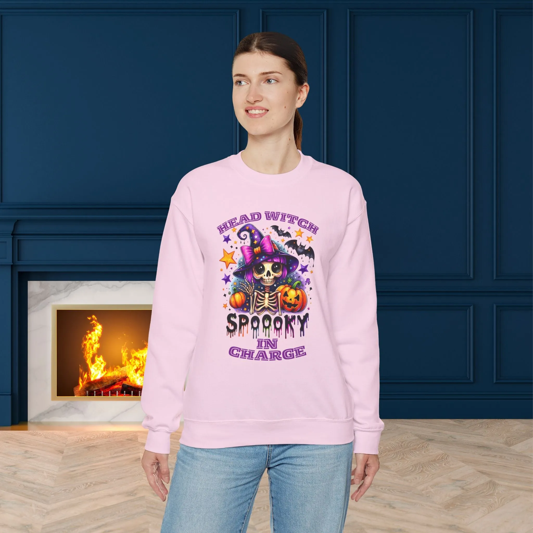 Head Witch In Charge Halloween Sweatshirt, Happy Halloween Sweatshirt - Unisex Heavy Blend Crewneck, Halloween Sweatshirt, Cute Spooky Ghost sweatshirt.