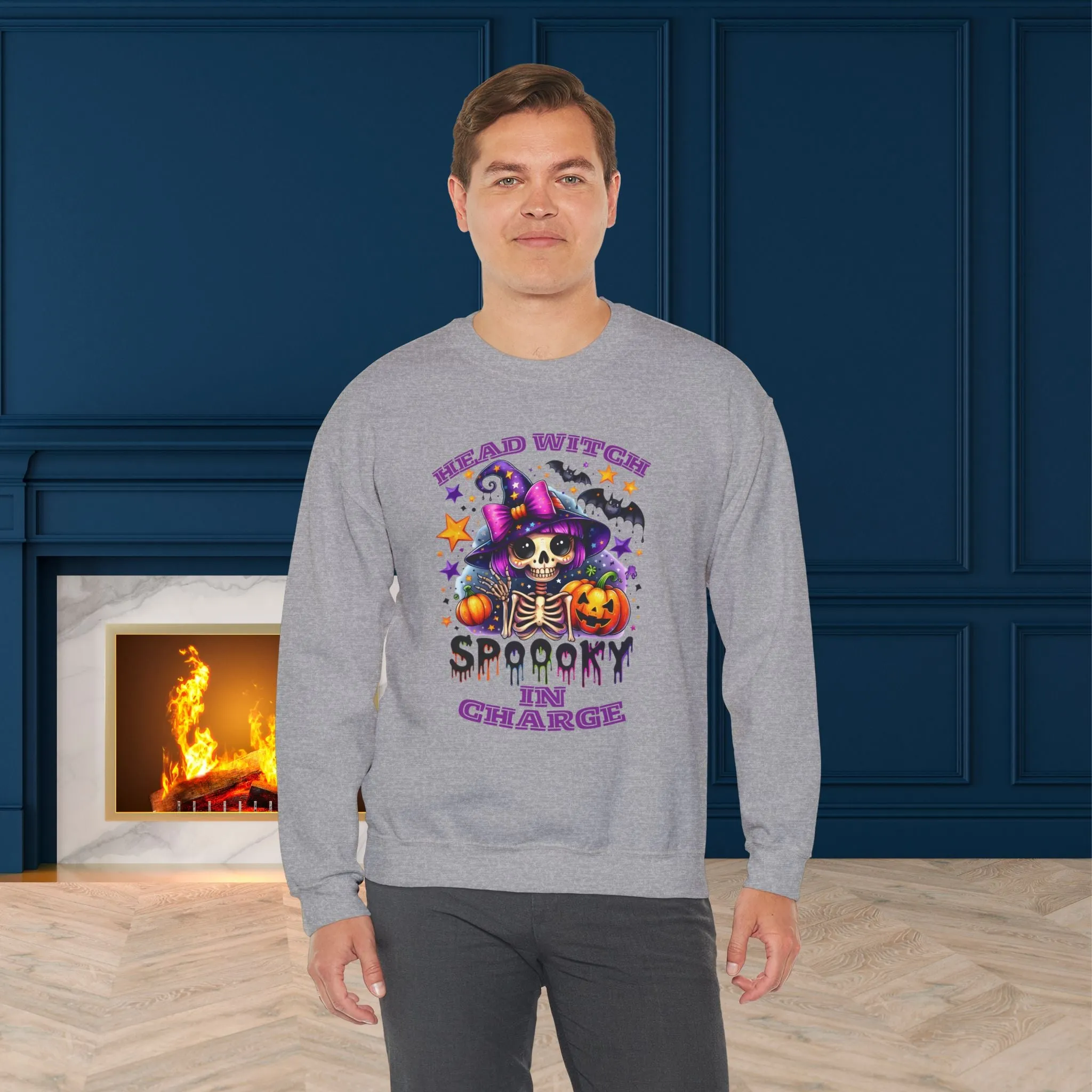Head Witch In Charge Halloween Sweatshirt, Happy Halloween Sweatshirt - Unisex Heavy Blend Crewneck, Halloween Sweatshirt, Cute Spooky Ghost sweatshirt.