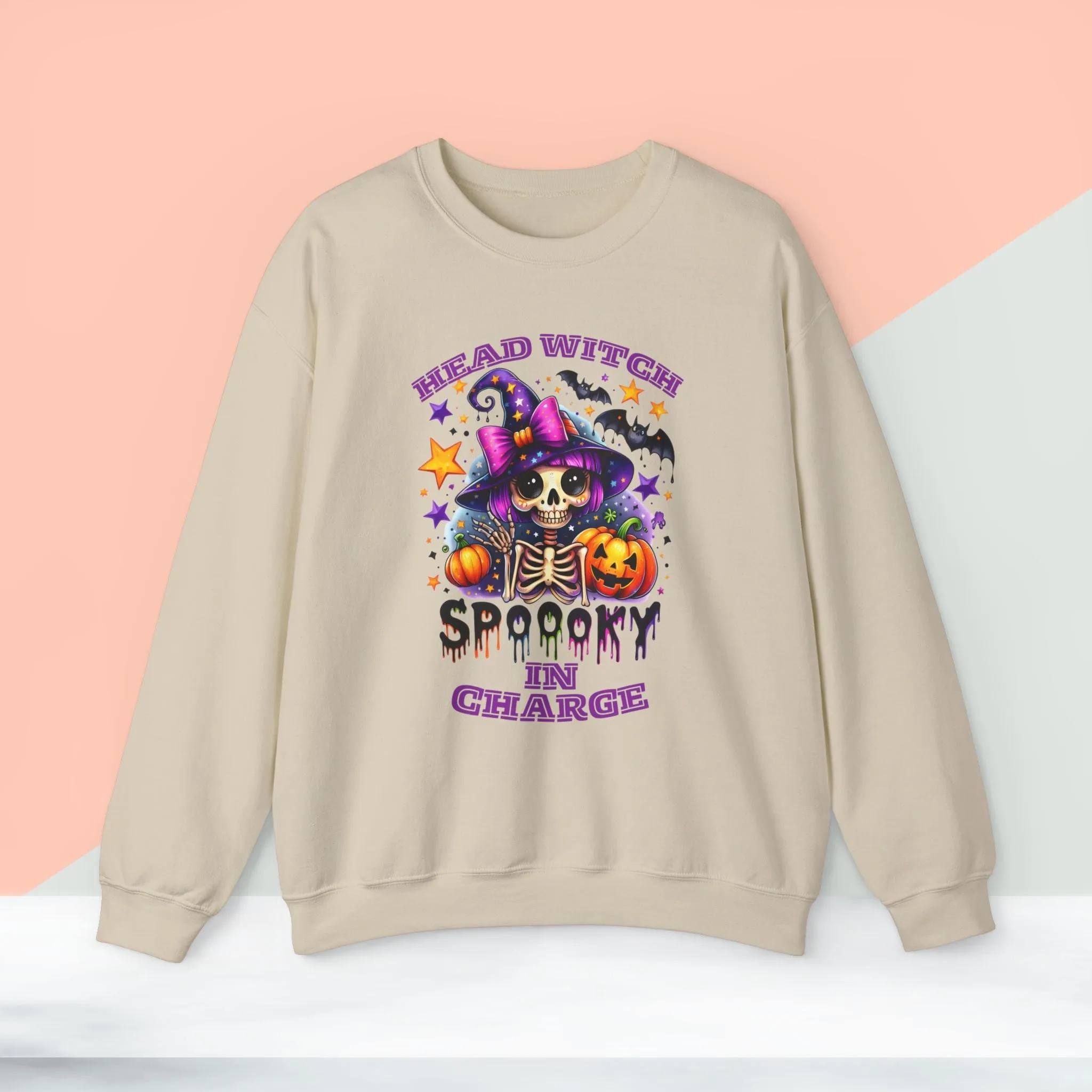 Head Witch In Charge Halloween Sweatshirt, Happy Halloween Sweatshirt - Unisex Heavy Blend Crewneck, Halloween Sweatshirt, Cute Spooky Ghost sweatshirt.