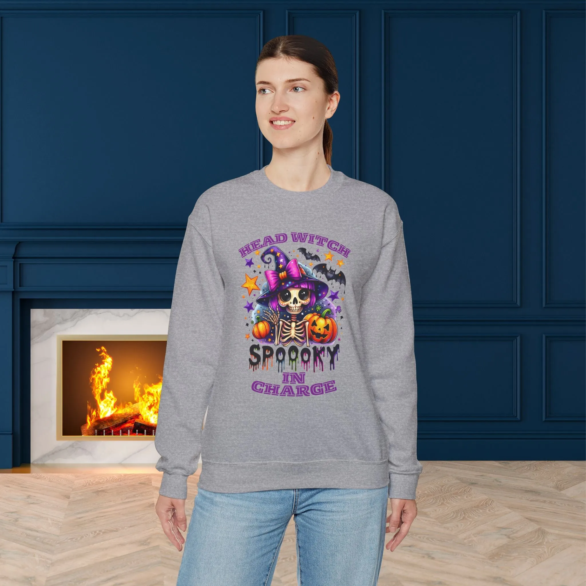 Head Witch In Charge Halloween Sweatshirt, Happy Halloween Sweatshirt - Unisex Heavy Blend Crewneck, Halloween Sweatshirt, Cute Spooky Ghost sweatshirt.