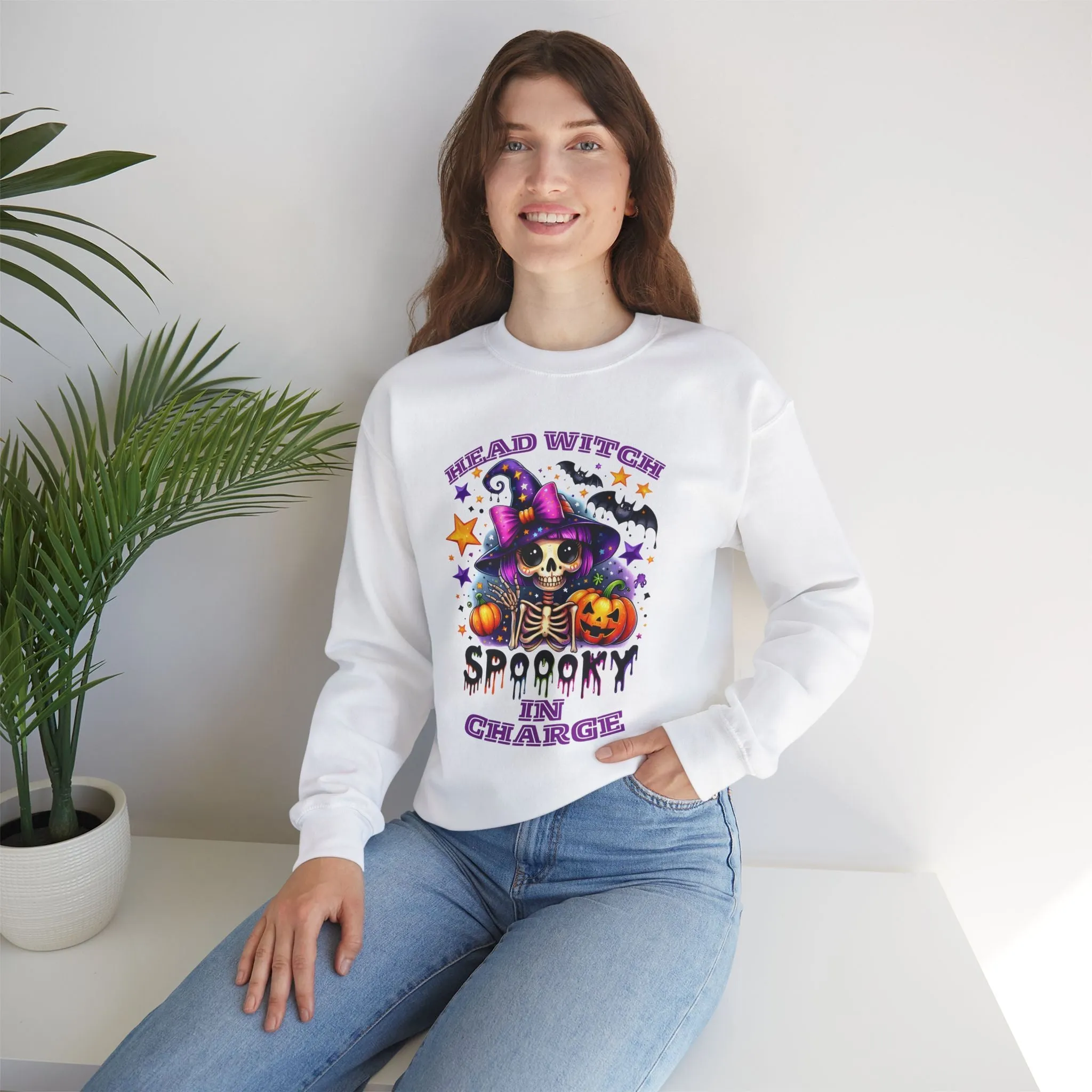 Head Witch In Charge Halloween Sweatshirt, Happy Halloween Sweatshirt - Unisex Heavy Blend Crewneck, Halloween Sweatshirt, Cute Spooky Ghost sweatshirt.