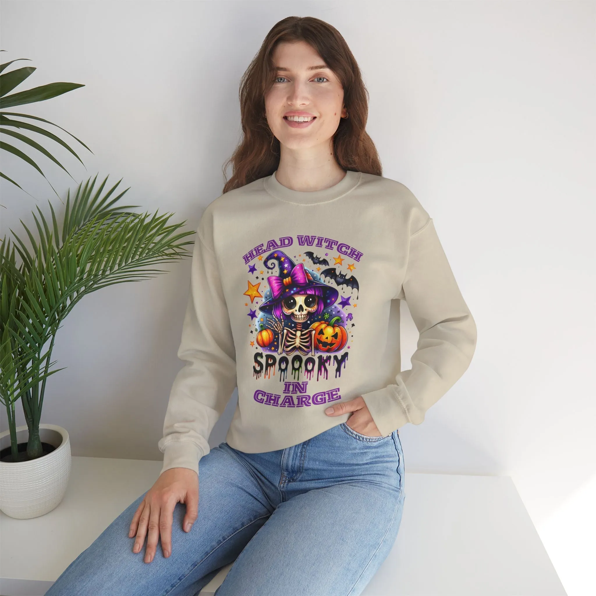 Head Witch In Charge Halloween Sweatshirt, Happy Halloween Sweatshirt - Unisex Heavy Blend Crewneck, Halloween Sweatshirt, Cute Spooky Ghost sweatshirt.