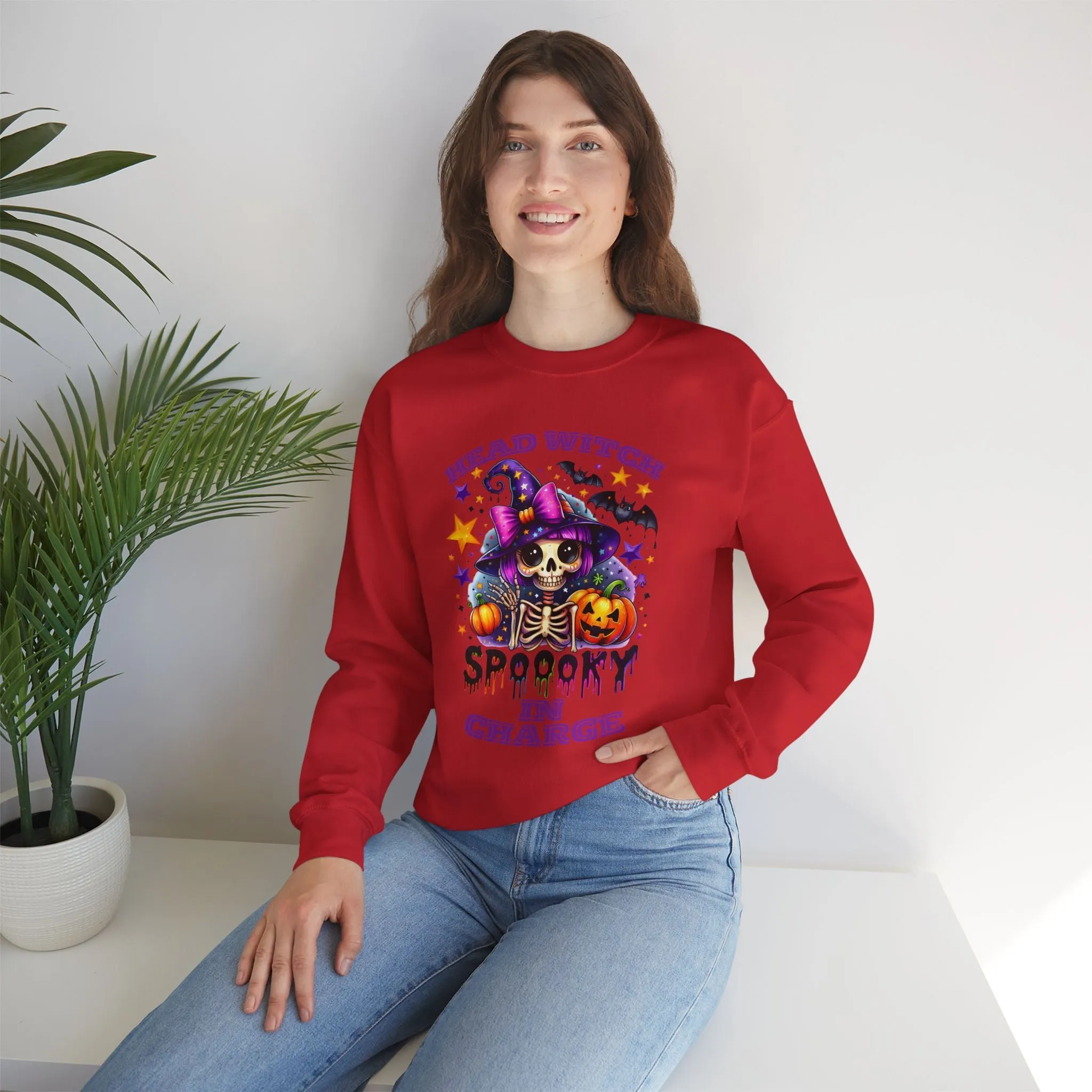 Head Witch In Charge Halloween Sweatshirt, Happy Halloween Sweatshirt - Unisex Heavy Blend Crewneck, Halloween Sweatshirt, Cute Spooky Ghost sweatshirt.