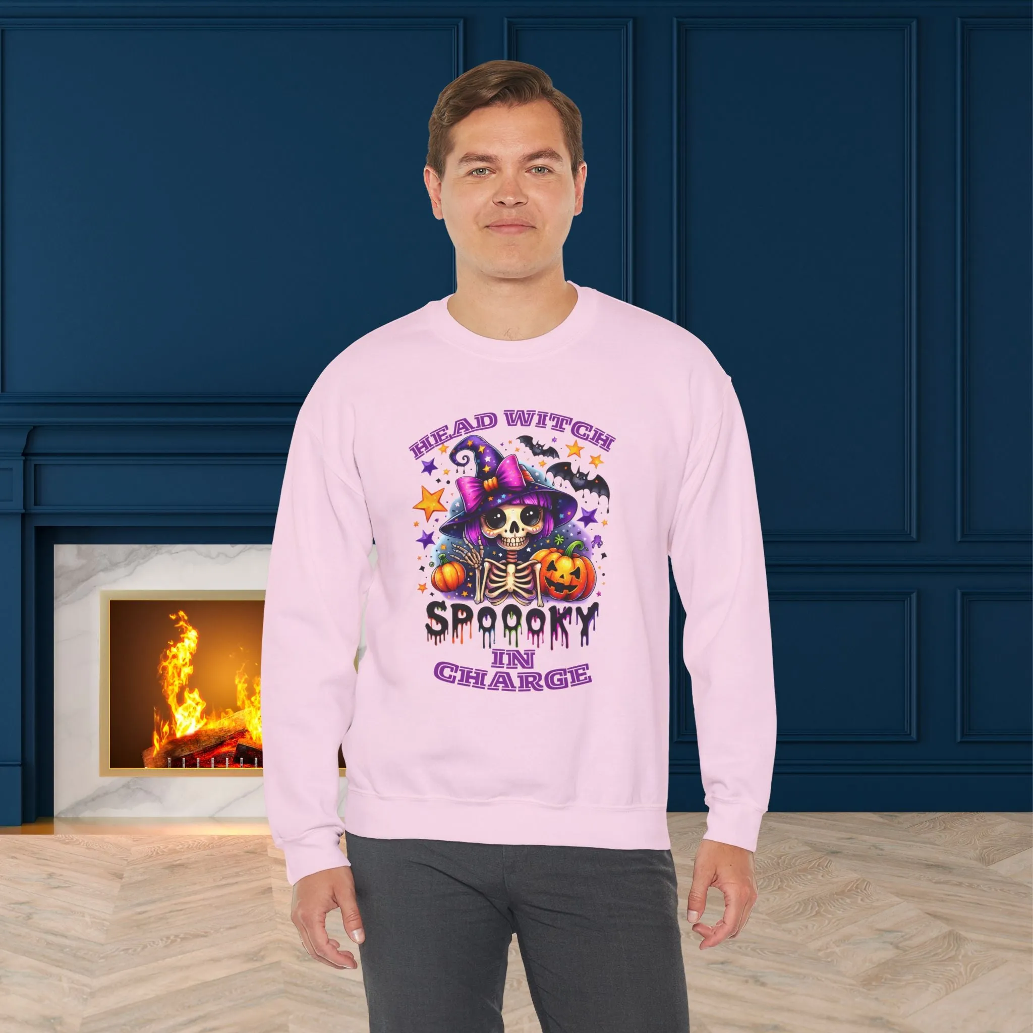 Head Witch In Charge Halloween Sweatshirt, Happy Halloween Sweatshirt - Unisex Heavy Blend Crewneck, Halloween Sweatshirt, Cute Spooky Ghost sweatshirt.