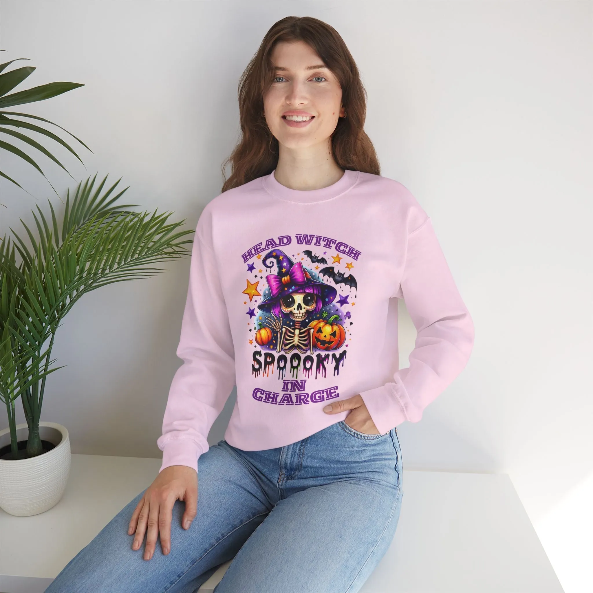 Head Witch In Charge Halloween Sweatshirt, Happy Halloween Sweatshirt - Unisex Heavy Blend Crewneck, Halloween Sweatshirt, Cute Spooky Ghost sweatshirt.