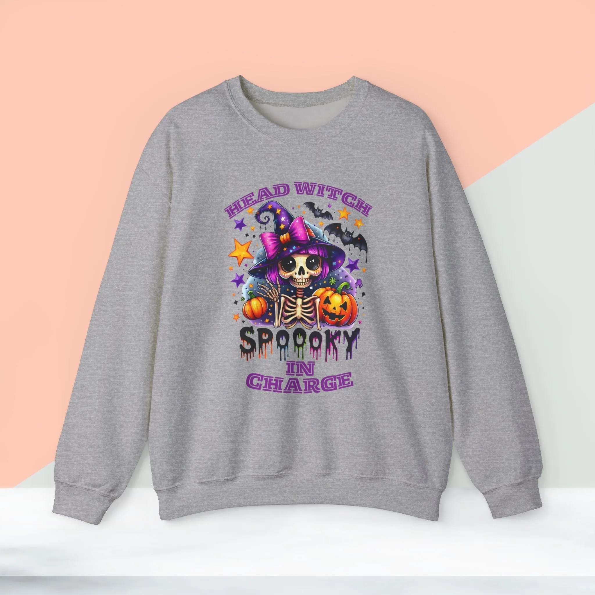 Head Witch In Charge Halloween Sweatshirt, Happy Halloween Sweatshirt - Unisex Heavy Blend Crewneck, Halloween Sweatshirt, Cute Spooky Ghost sweatshirt.